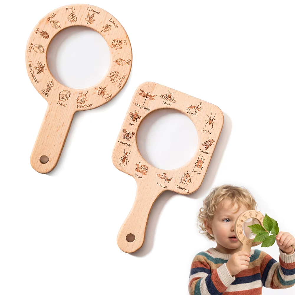 Kids Toys Learning - Çocuklar için Ahşap Büyüteç, Doğayı, Böcekleri