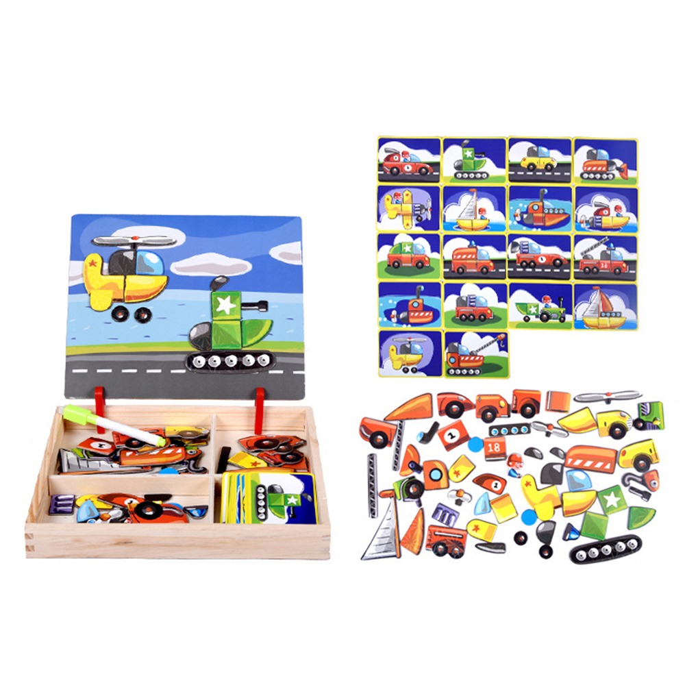 Kids Toys Drawing Easy - Ahşap Manyetik 3D Bulmacalar Kapaklı Eğitici